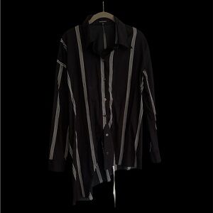 Asymmetrical Black and White Striped Women's Button Down Shirt Sz 38